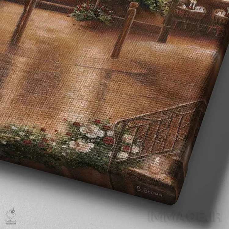 تابلو Café de Flore (کافه معروف پاریس) اثر بتسی براون - نمای نزدیک بافت بوم
