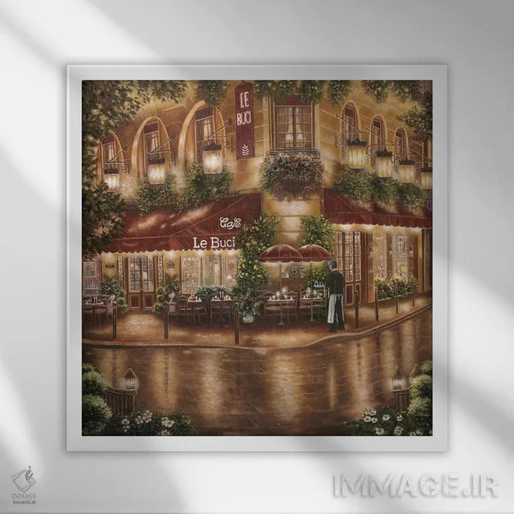 تابلو Café Le Buci (کافه در پاریس) اثر بتسی براون - نمای قابدار سفید