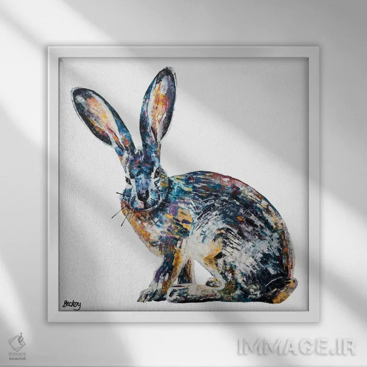 تابلو خرگوش صحرایی جک اثر بکسی - نمای قابدار سفید