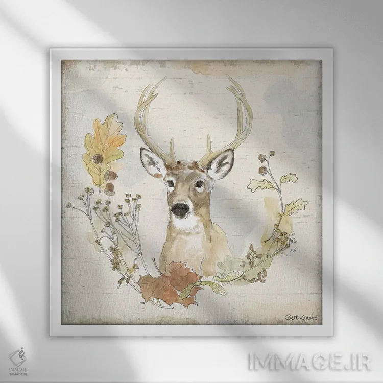 تابلو حلقه گل جنگلی VIII اثر بث گروو - نمای قابدار سفید