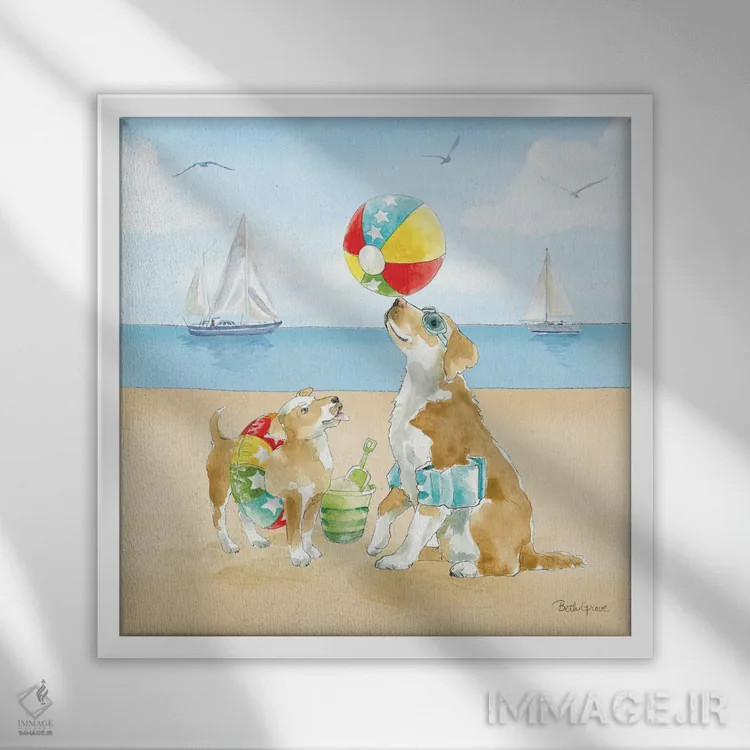 تابلو تفریح تابستانی در ساحل II اثر بث گروو - نمای قابدار سفید