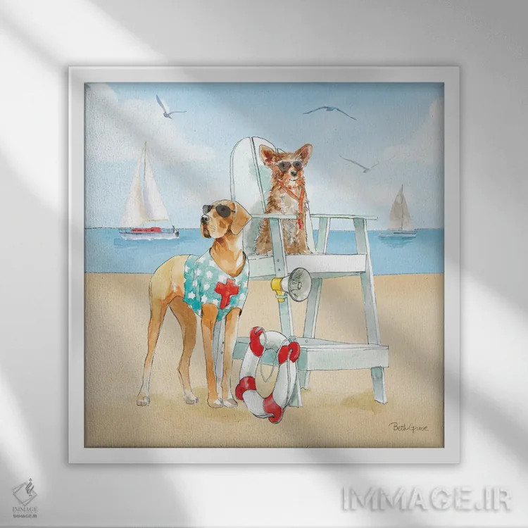 تابلو تفریح تابستانی در ساحل IV اثر بث گروو - نمای قابدار سفید