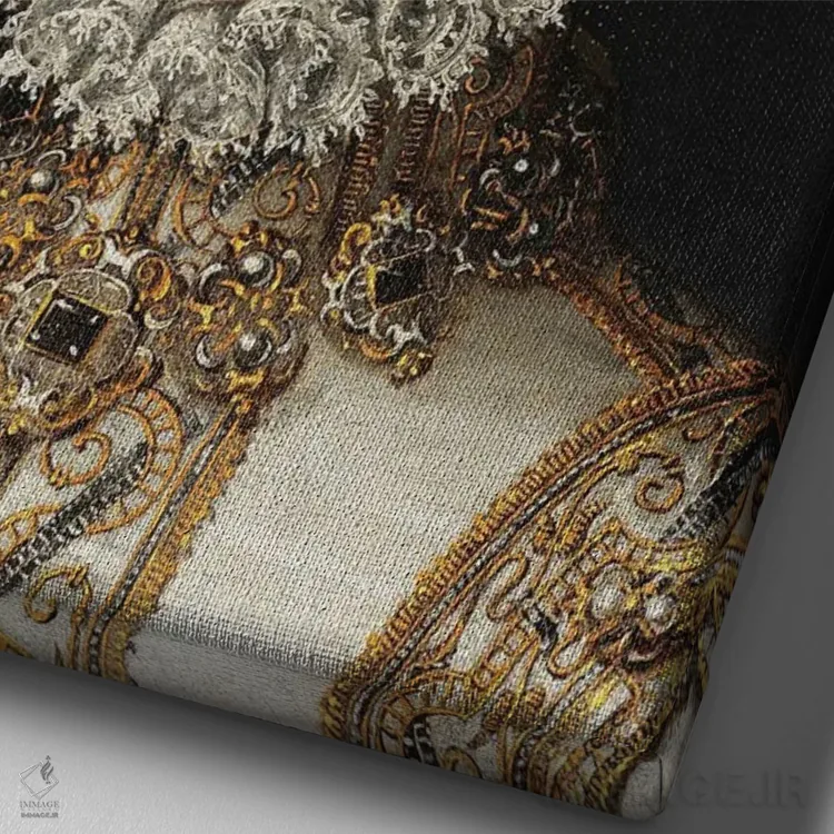 تابلو بانوی اشرافی با صورت گل (سوررئال) اثر بونا فیدسا - نمای نزدیک بافت بوم