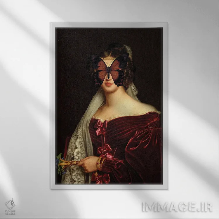 تابلو کلاژ زن و پروانه اثر بونا فیدسا - نمای قابدار سفید