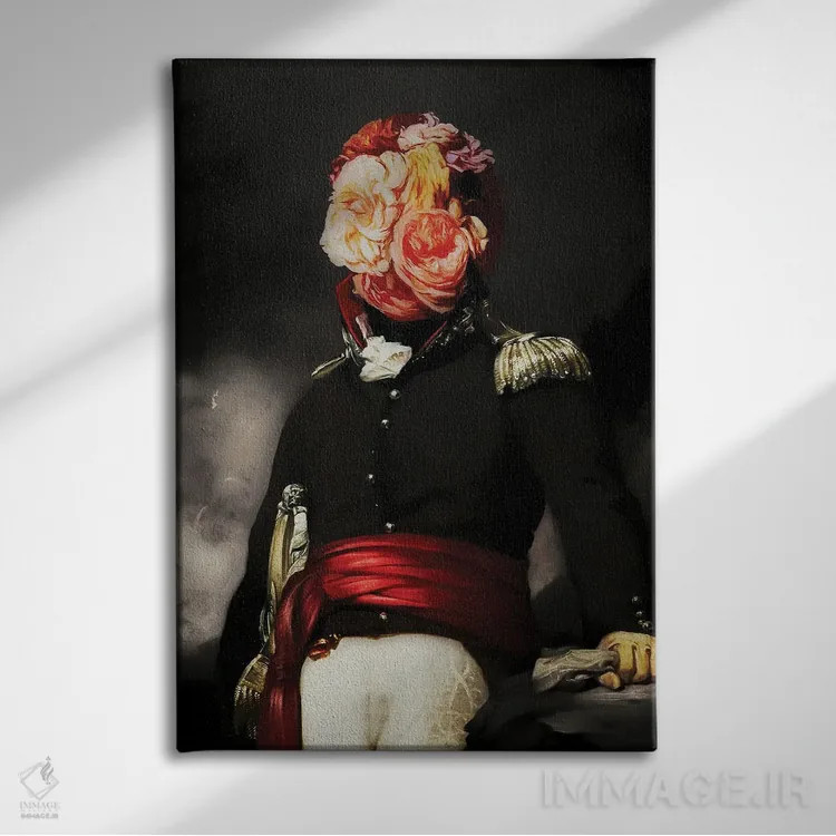 تابلو پرترهٔ سرباز با سر گل I (سوررئال) اثر بونا فیدسا - نمای روبهرو روی دیوار