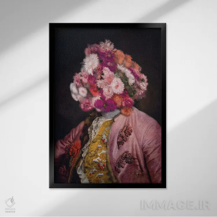 تابلو پرتره اشرافی با سر گل (سوررئال) اثر بونا فیدسا - نمای قابدار مشکی