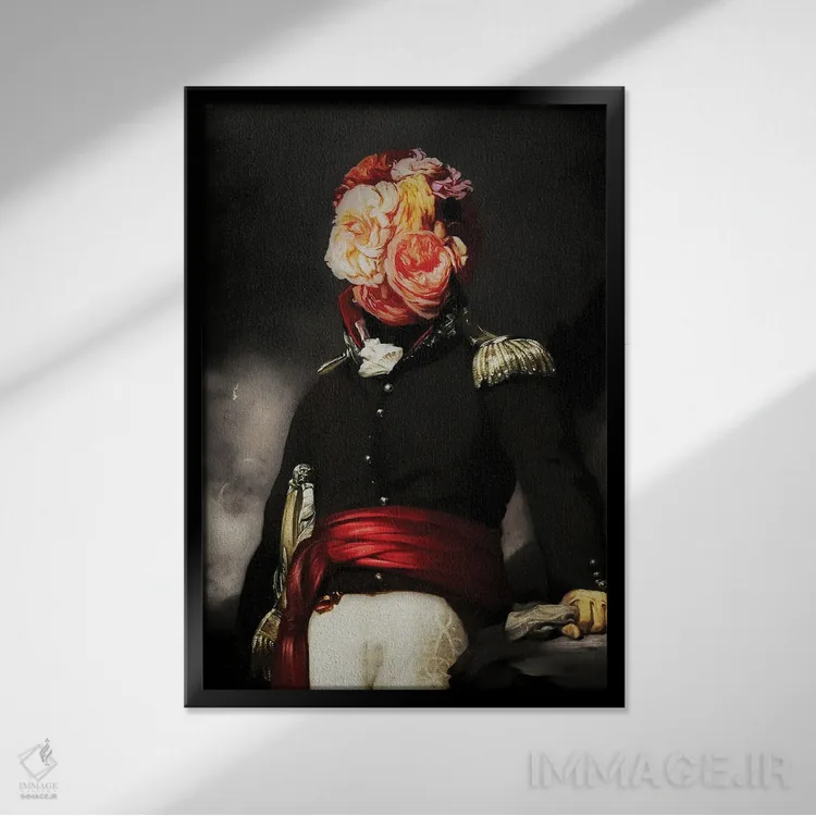 تابلو پرترهٔ سرباز با سر گل I (سوررئال) اثر بونا فیدسا - نمای قابدار مشکی