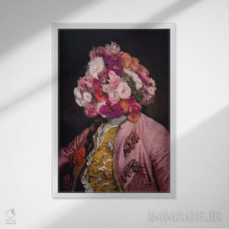 تابلو پرتره اشرافی با سر گل (سوررئال) اثر بونا فیدسا - نمای قابدار سفید