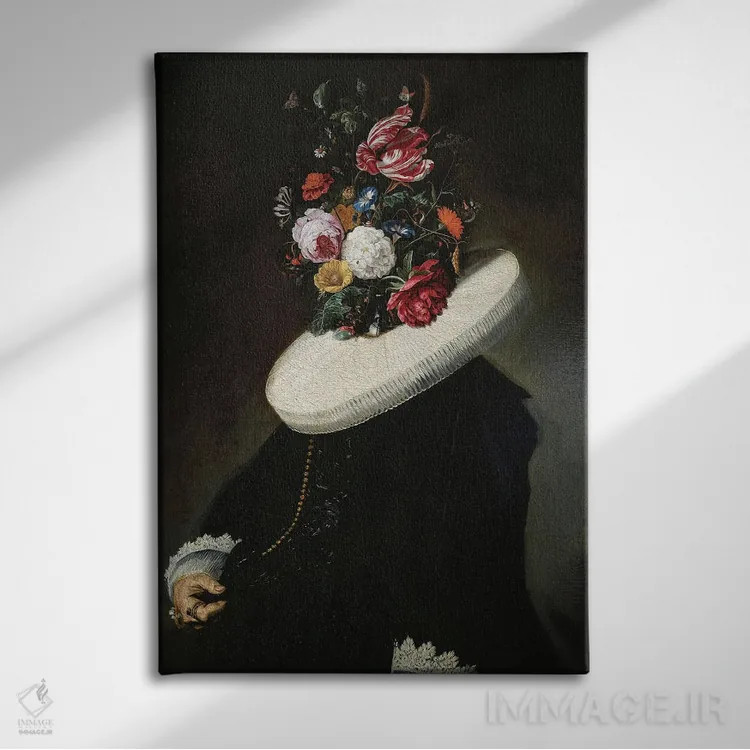 تابلو بانوی اشرافی با سر گل (سوررئال) اثر بونا فیدسا - نمای روبهرو روی دیوار