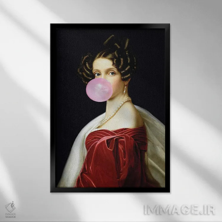 تابلو پرتره زن با آدامس بادکنکی IV اثر بونا فیدسا - نمای قابدار مشکی