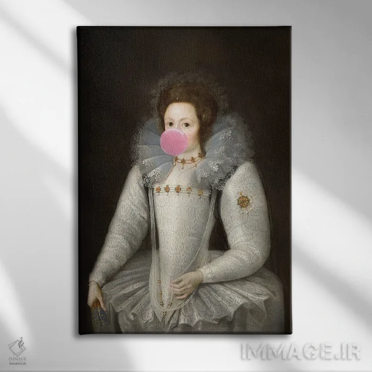 تابلو پرتره زن با آدامس بادکنکی V اثر بونا فیدسا - نمای روبهرو روی دیوار