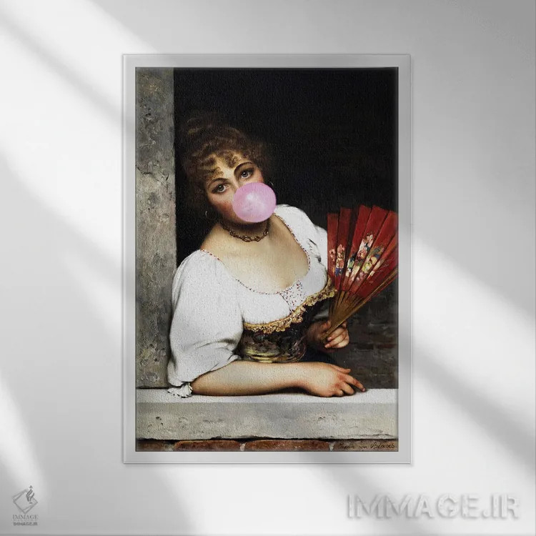 تابلو پرتره زن با آدامس بادکنکی I اثر بونا فیدسا - نمای قابدار سفید