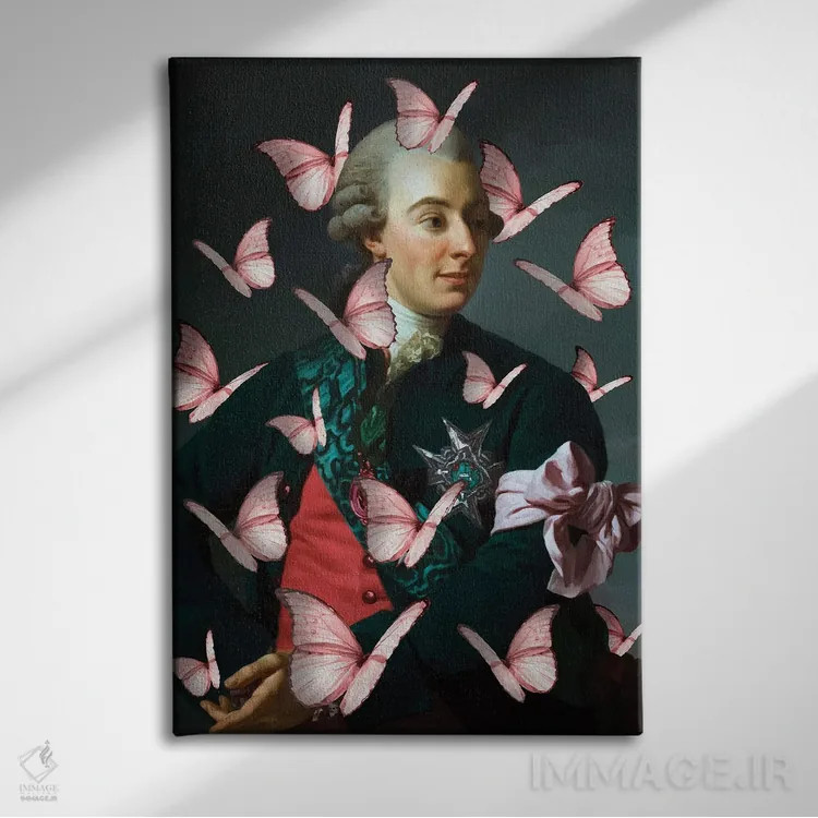 تابلو کلاژ پروانه پرتره نجیبزاده XX اثر بونا فیدسا - نمای روبهرو روی دیوار