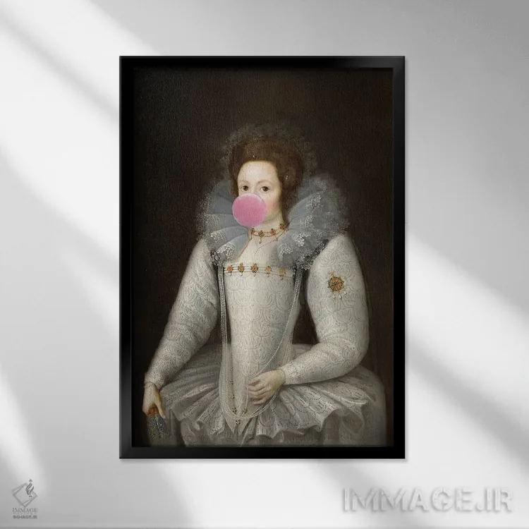 تابلو پرتره زن با آدامس بادکنکی V اثر بونا فیدسا - نمای قابدار مشکی