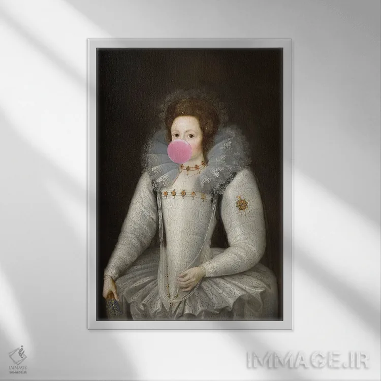 تابلو پرتره زن با آدامس بادکنکی V اثر بونا فیدسا - نمای قابدار سفید