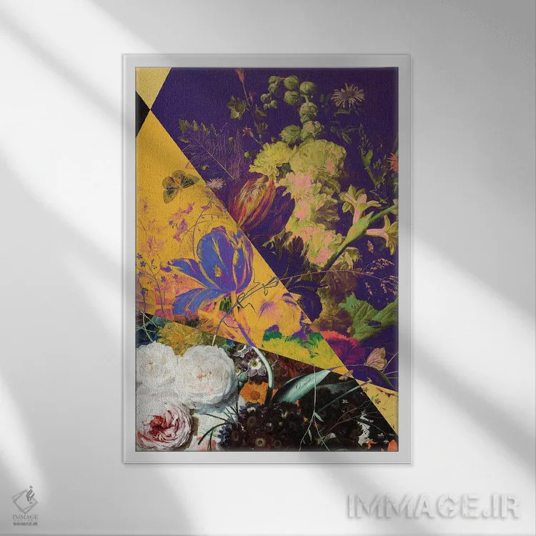تابلو کلاژ گل سوررئال اثر بونا فیدسا - نمای قابدار سفید