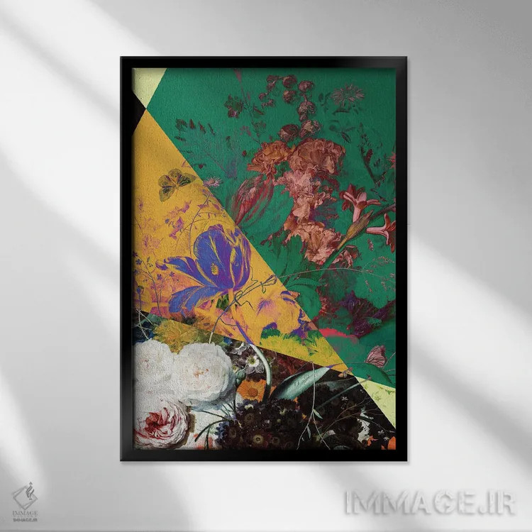 تابلو هنر گلهای رنگارنگ (سبک ماکسیمالیست) اثر بونا فیدسا - نمای قابدار مشکی