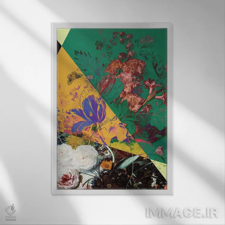 تابلو هنر گلهای رنگارنگ (سبک ماکسیمالیست) اثر بونا فیدسا - نمای قابدار سفید