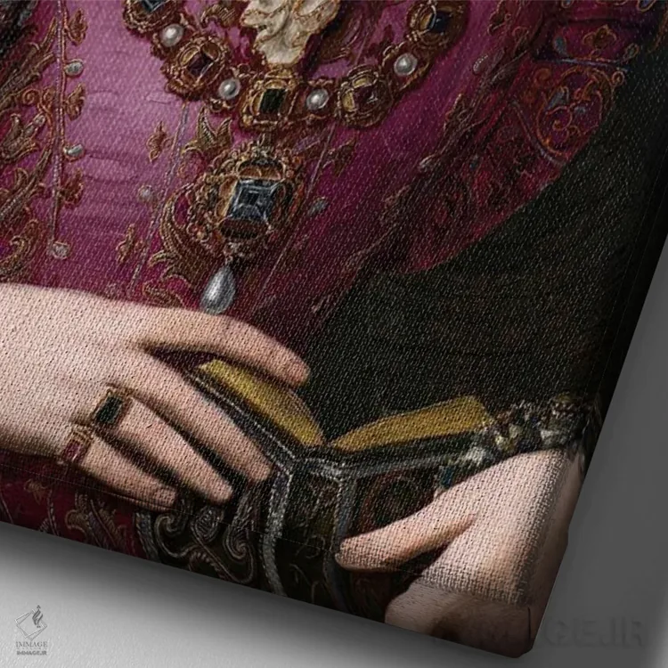 تابلو زن با سر گل رنگارنگ اثر بونا فیدسا - نمای نزدیک بافت بوم