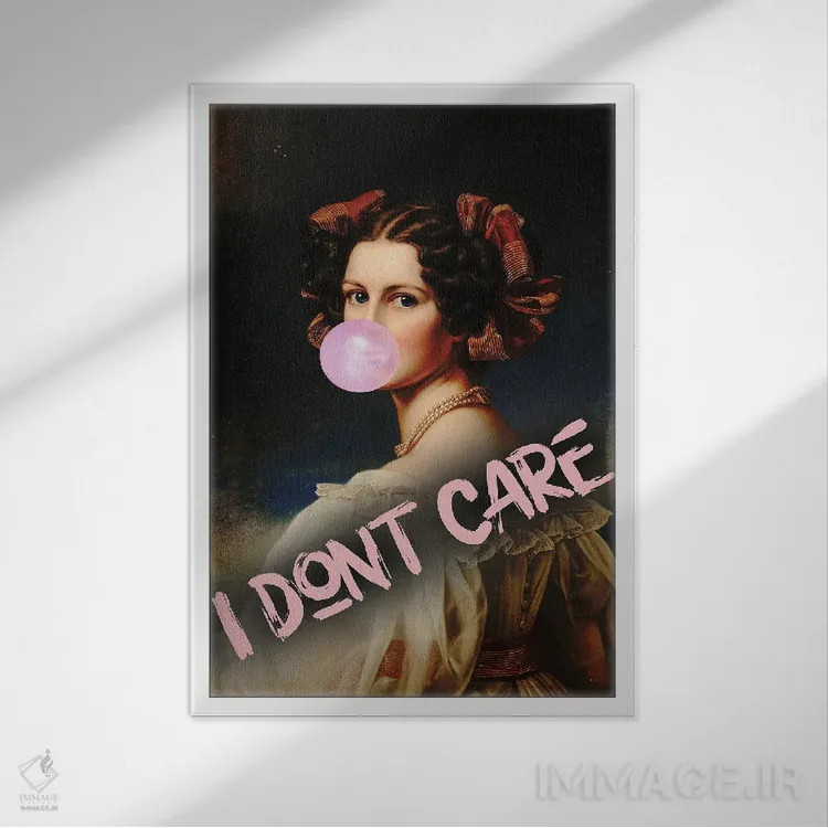 تابلو پرترهٔ آدامس بادکنکی همراه با نقلقول اثر بونا فیدسا - نمای قابدار سفید