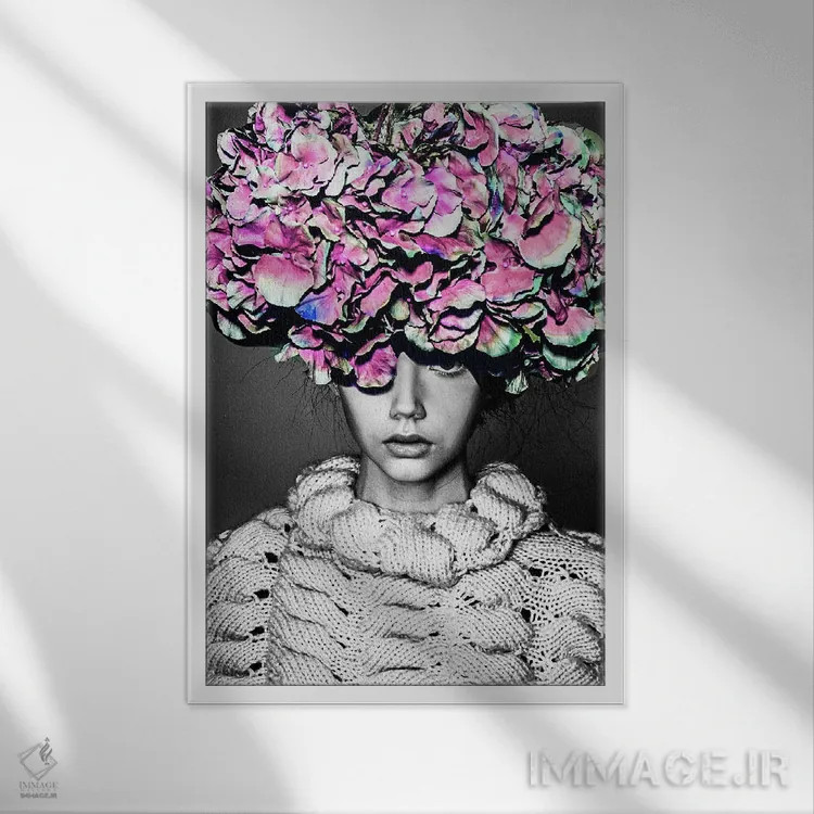 تابلو زن با سر گلدار اثر بونا فیدسا - نمای قابدار سفید