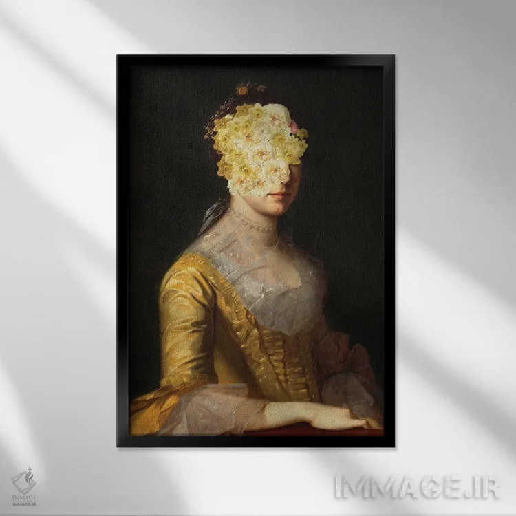 تابلو بانوی نجیب با سر گلدار I اثر بونا فیدسا - نمای قابدار مشکی