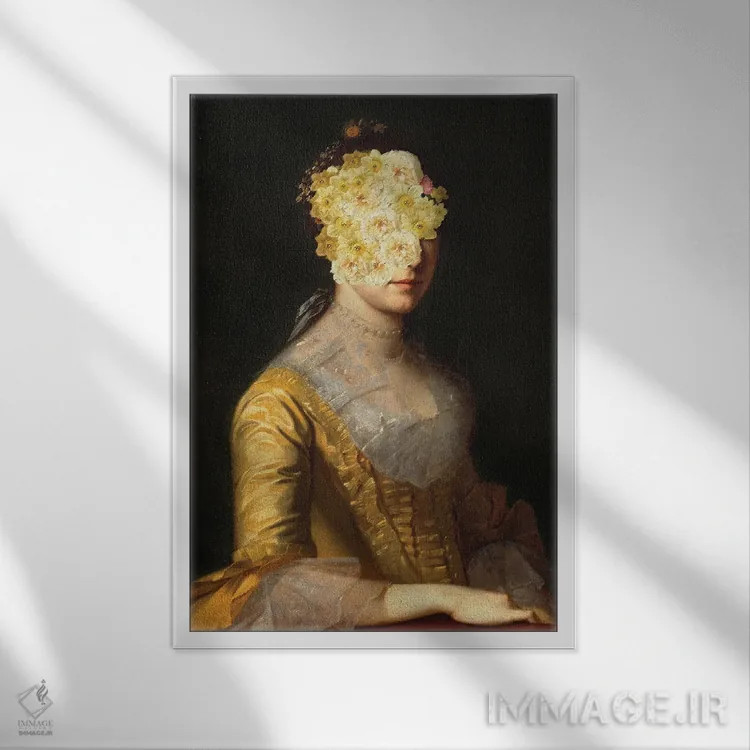تابلو بانوی نجیب با سر گلدار I اثر بونا فیدسا - نمای قابدار سفید