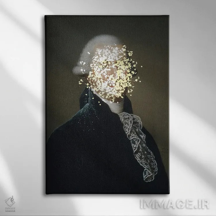 تابلو هنر باروک و رنسانس سورئالیستی با تغییر منحصربهفرد در پرترههای کلاژی اثر بونا فیدسا - نمای روبهرو روی دیوار