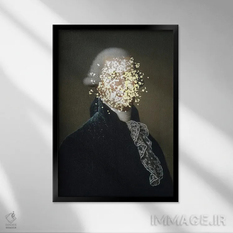 تابلو هنر باروک و رنسانس سورئالیستی با تغییر منحصربهفرد در پرترههای کلاژی اثر بونا فیدسا - نمای قابدار مشکی