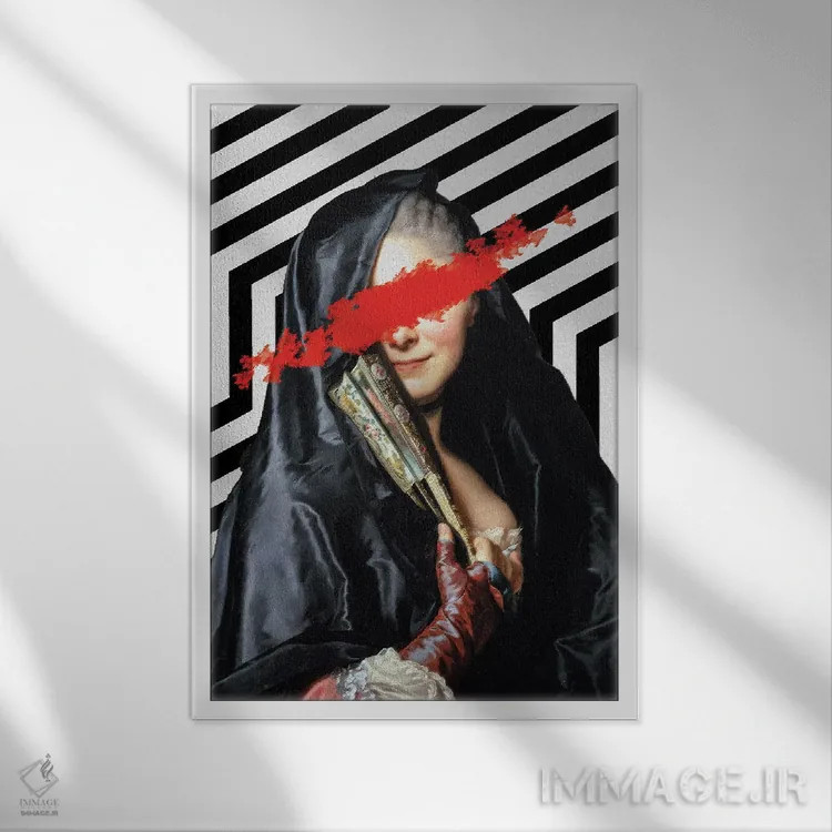 تابلو کلاژ پرترهٔ زن وینتیج تغییر یافته اثر بونا فیدسا - نمای قابدار سفید