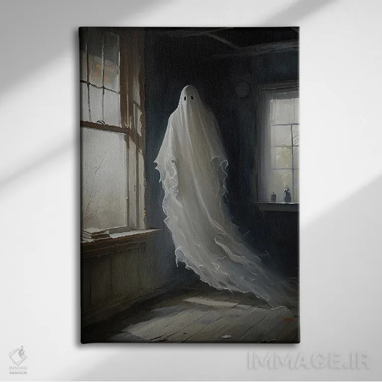 تابلو روحی که خانهٔ متروکه را تسخیر کرده اثر بونا فیدسا - نمای روبهرو روی دیوار