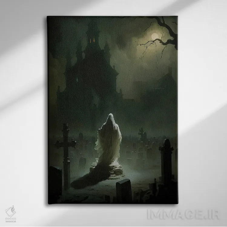تابلو روح در قبرستان زیر نور ماه اثر بونا فیدسا - نمای روبهرو روی دیوار