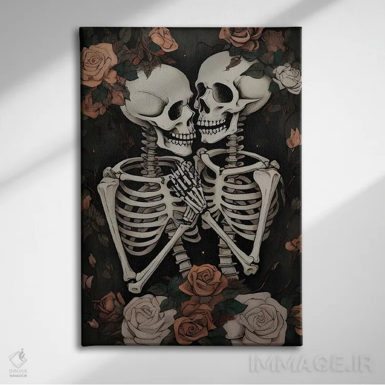تابلو زوج اسکلت رمانتیک به سبک گوتیک اثر بونا فیدسا - نمای روبهرو روی دیوار