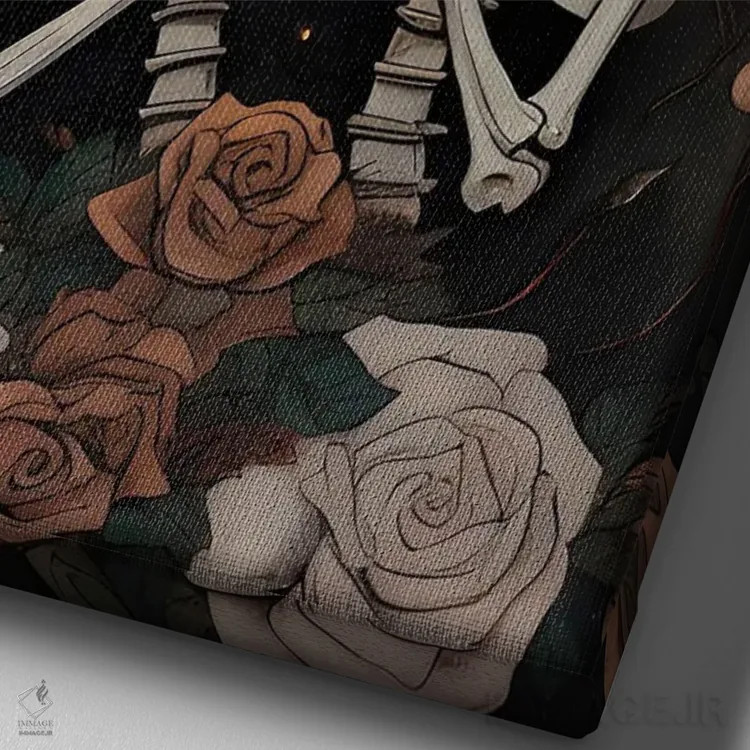 تابلو زوج اسکلت رمانتیک به سبک گوتیک اثر بونا فیدسا - نمای نزدیک بافت بوم