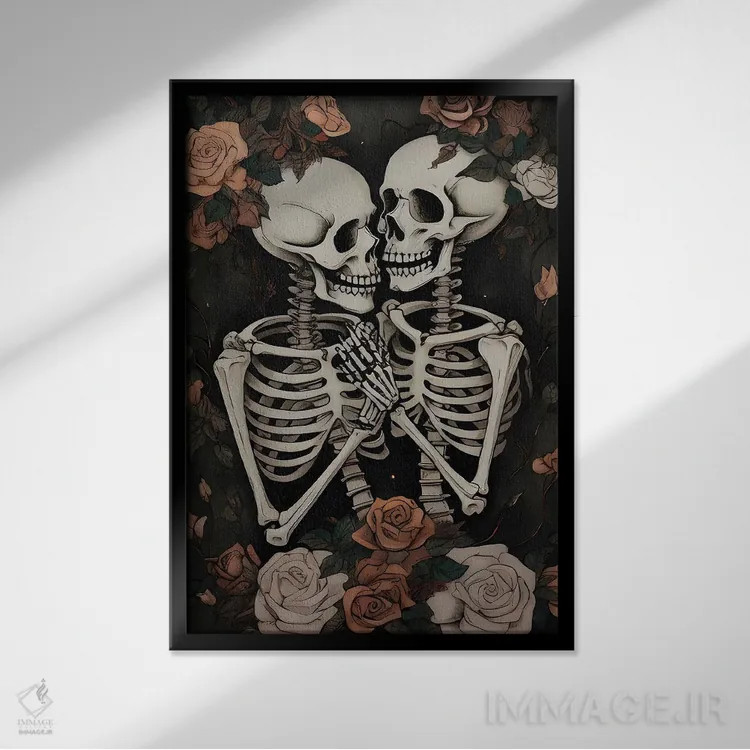 تابلو زوج اسکلت رمانتیک به سبک گوتیک اثر بونا فیدسا - نمای قابدار مشکی
