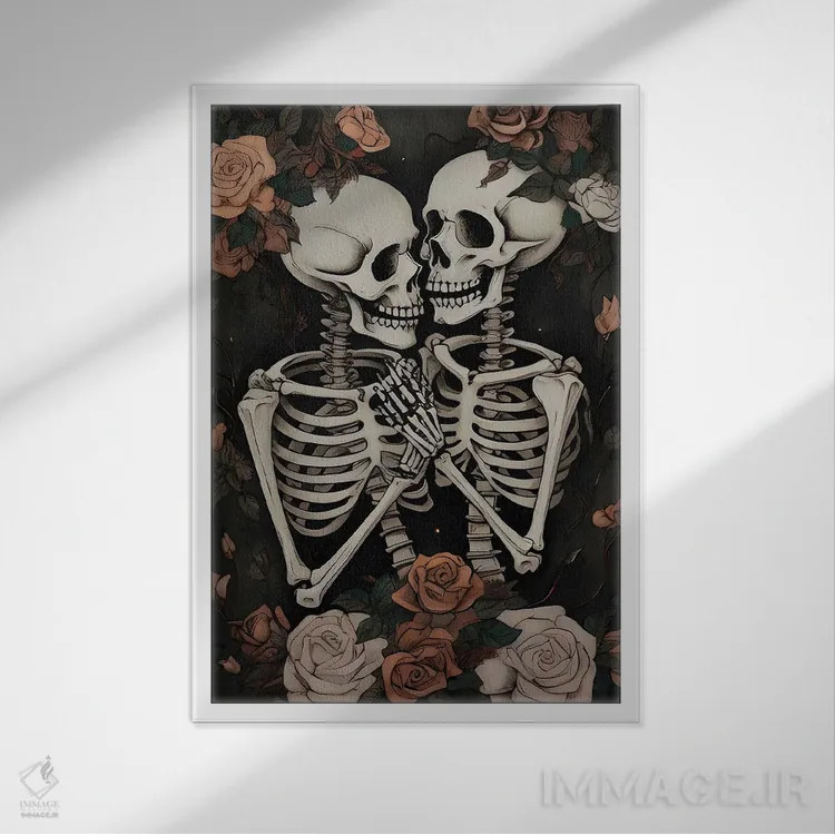 تابلو زوج اسکلت رمانتیک به سبک گوتیک اثر بونا فیدسا - نمای قابدار سفید