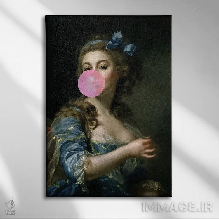 تابلو پرترهٔ آدامس بادکنکی اثر بونا فیدسا - نمای روبهرو روی دیوار