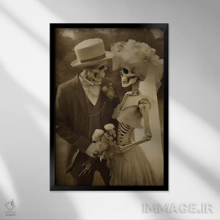 تابلو زوج اسکلت رمانتیک اثر بونا فیدسا - نمای قابدار مشکی
