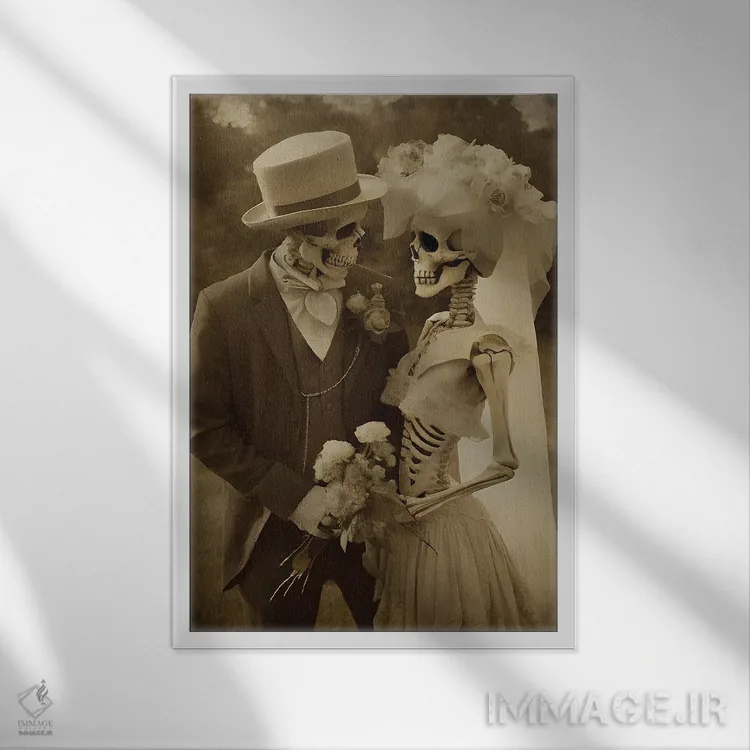 تابلو زوج اسکلت رمانتیک اثر بونا فیدسا - نمای قابدار سفید