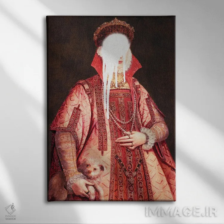 تابلو پرترهٔ ملکهٔ وینتیج تغییر یافته II اثر بونا فیدسا - نمای روبهرو روی دیوار