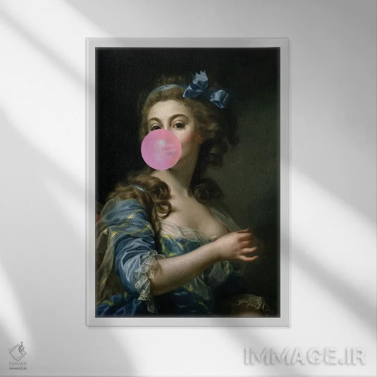 تابلو پرترهٔ آدامس بادکنکی اثر بونا فیدسا - نمای قابدار سفید