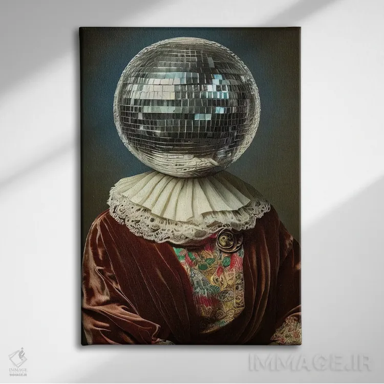 تابلو پرتره کلاژ گوی دیسکو اثر بونا فیدسا - نمای روبهرو روی دیوار