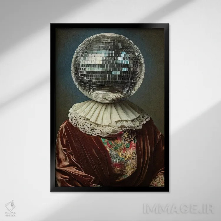 تابلو پرتره کلاژ گوی دیسکو اثر بونا فیدسا - نمای قابدار مشکی