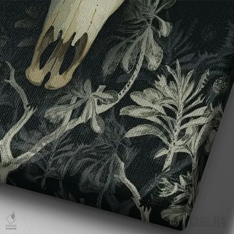 تابلو کلاژ جمجمه گاو اثر بونا فیدسا - نمای نزدیک بافت بوم