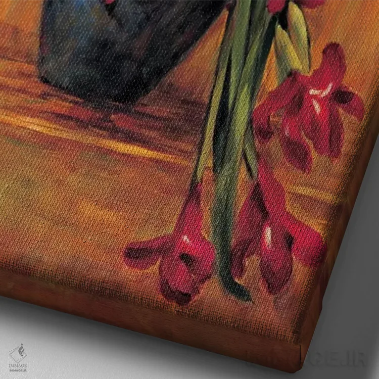 تابلو زنبقهای قرمز اثر برایان فرانسیس - نمای نزدیک بافت بوم