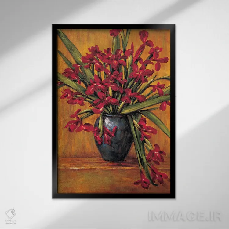 تابلو زنبقهای قرمز اثر برایان فرانسیس - نمای قابدار مشکی