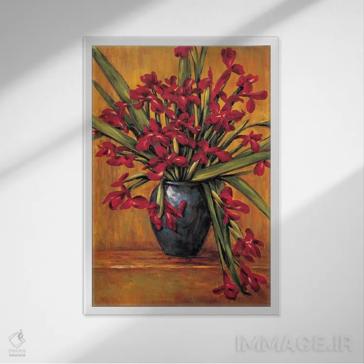 تابلو زنبقهای قرمز اثر برایان فرانسیس - نمای قابدار سفید