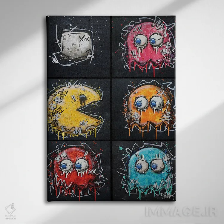 تابلو تعقیب پک (اشاره به پکمن) اثر برایان گارسیا - نمای روبهرو روی دیوار