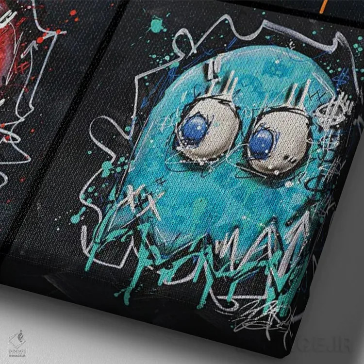 تابلو تعقیب پک (اشاره به پکمن) اثر برایان گارسیا - نمای نزدیک بافت بوم