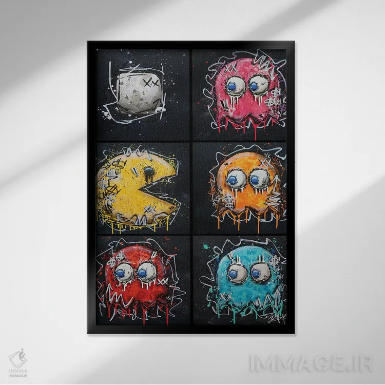 تابلو تعقیب پک (اشاره به پکمن) اثر برایان گارسیا - نمای قابدار مشکی